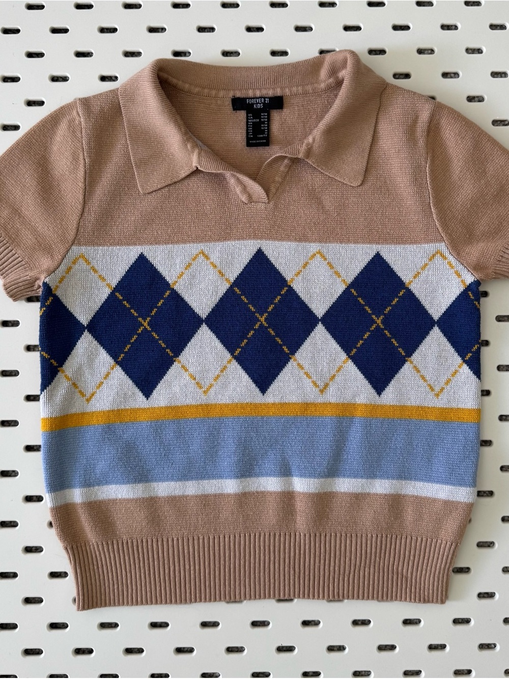 Forever 21 Kids Polo V-Neck Sweater with Navy and Light Blue Argyle